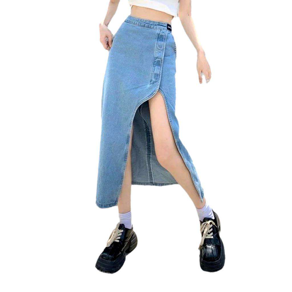 Wide slit women's denim skirt - Fashionpara