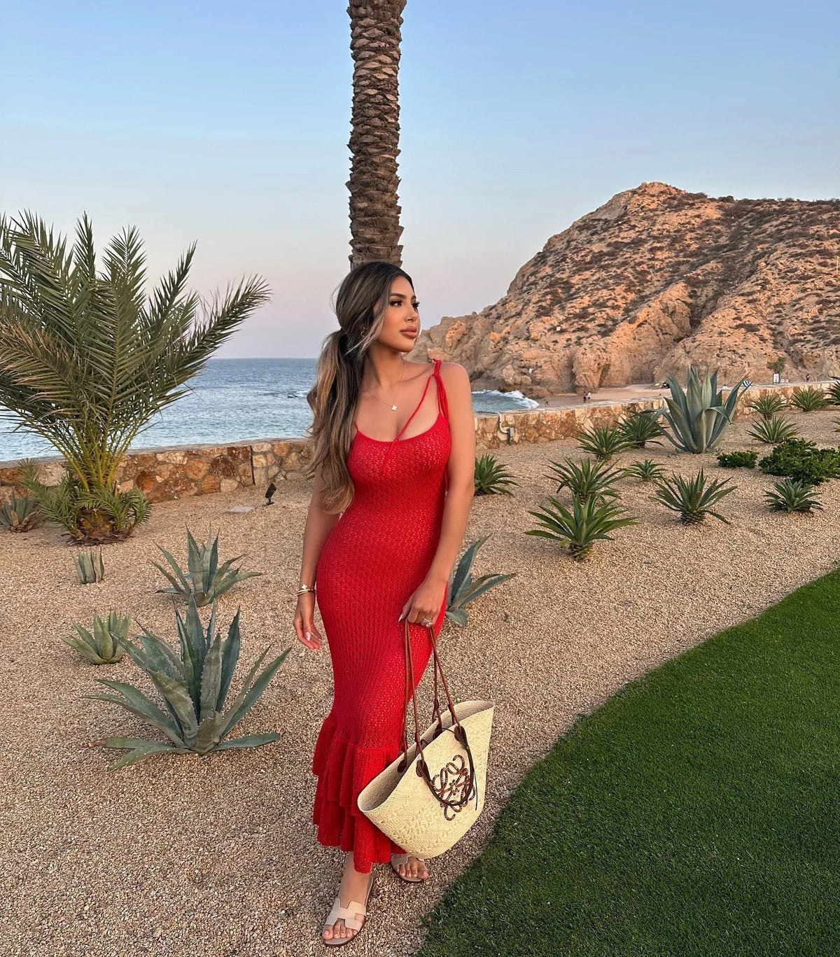 Crochet Maxi Dress with Ruffle Trim - View 7