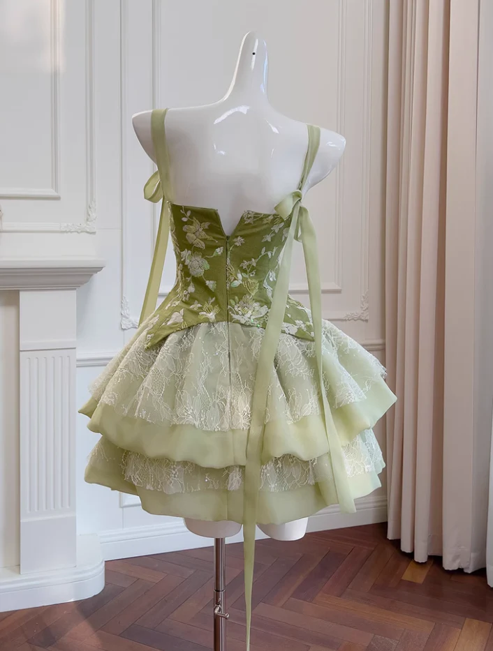 Sweet Green Lace A Line Homecoming Dress Mini Prom Dress S275