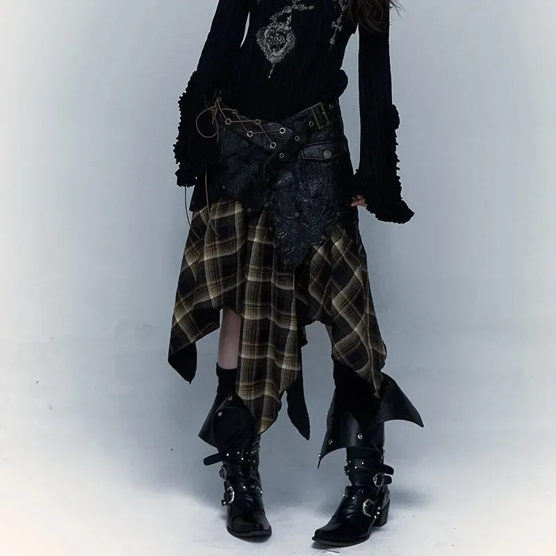 Gothic Harajuku Plaid Patchwork Skirt