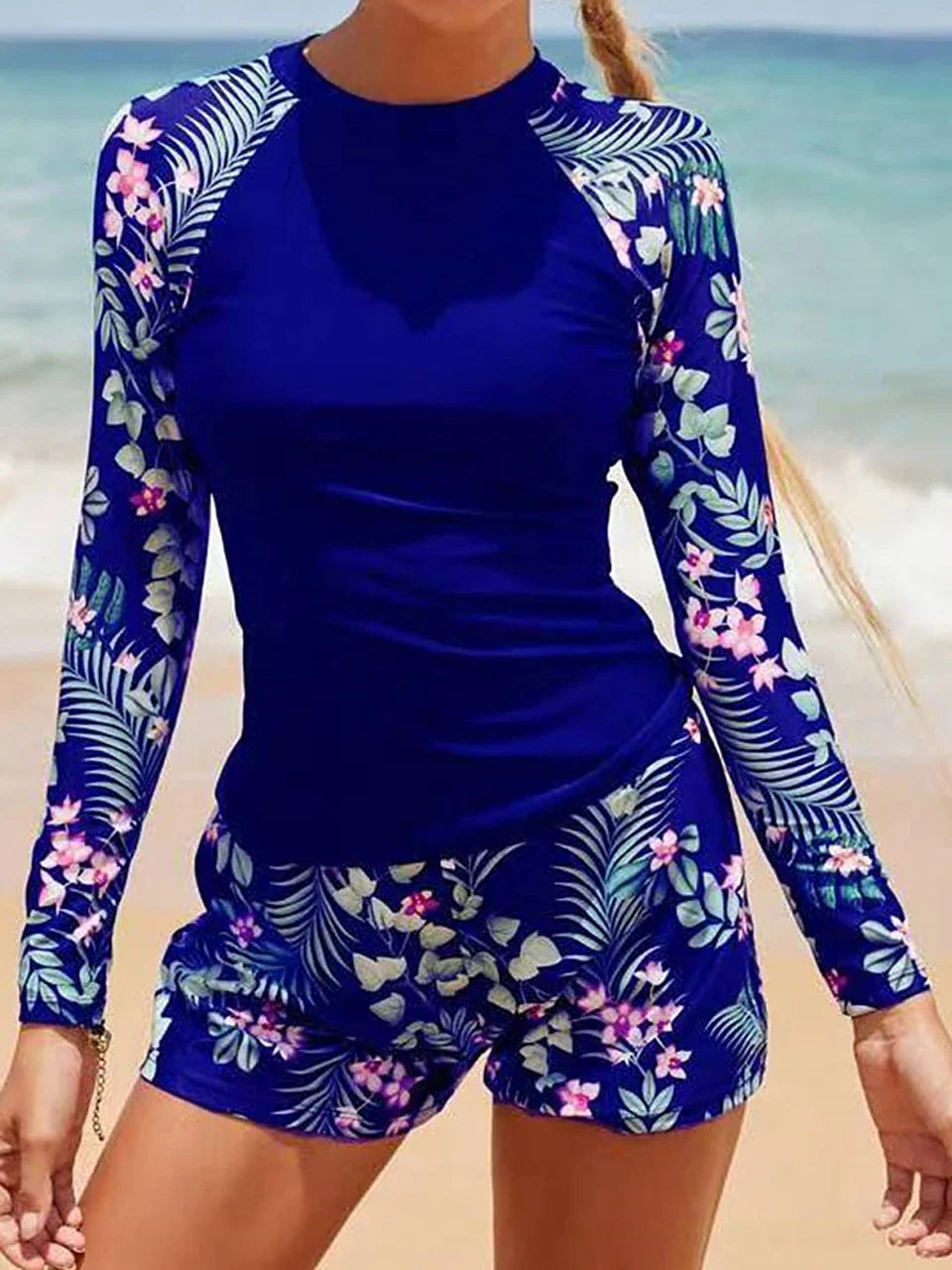 Printed Long Sleeve Surf Two Piece Set