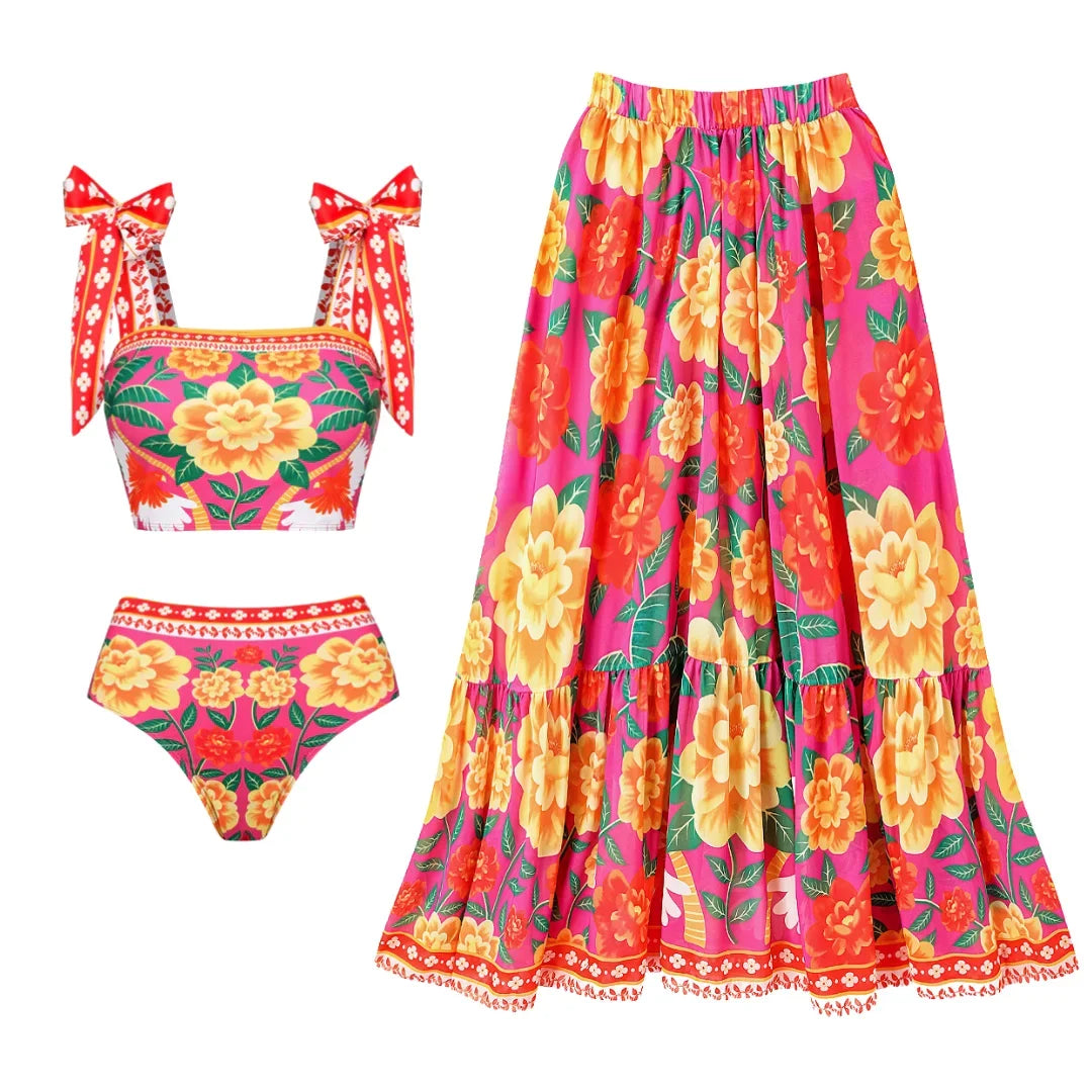 Off Shoulder Print Sarong Two Piece Set