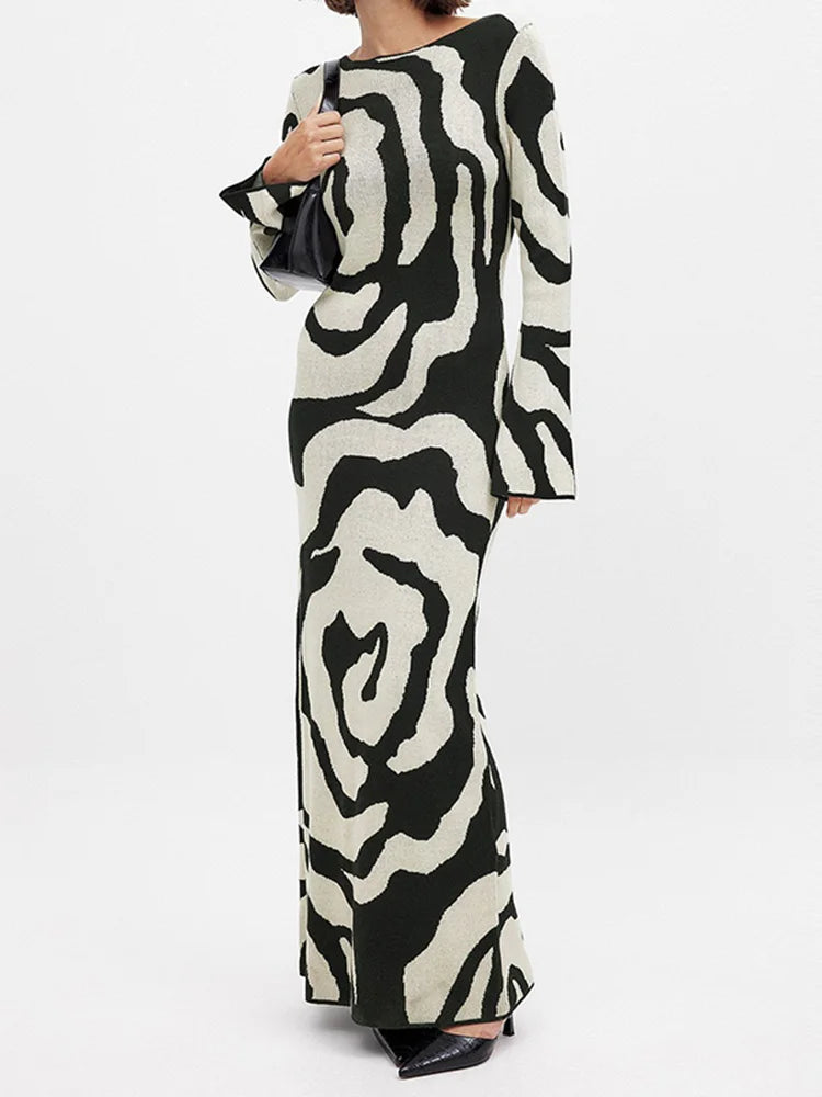 Fashionpara Leopard Print Long Sleeve Maxi Dress for Autumn