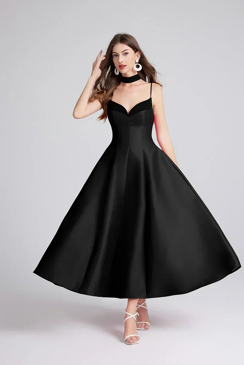 Satin Sweetheart Spaghetti Strap Fit and Flare Midi Dress - View 6