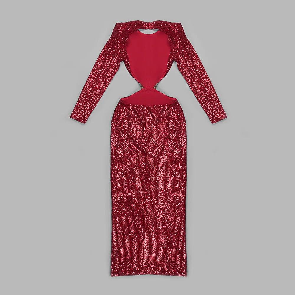 Sequin Long Sleeve Cut Out Bodycon Maxi Dress - View 22