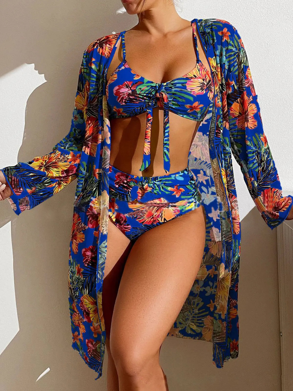 Floral Mesh Blouse Bra Two Piece Set