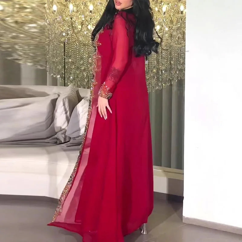 Elegant Vintage Pattern Long Skirt Two-Piece Party Set