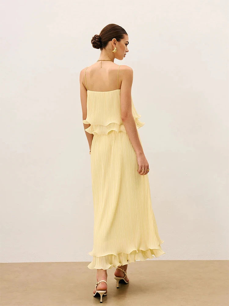 Elegant Sleeveless Two-Piece Pleated Party Set for Women