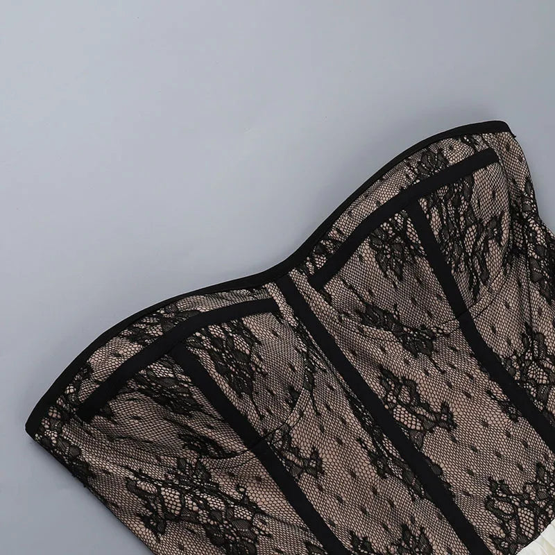 Patchwork Lace Black Backless Dress - View 9