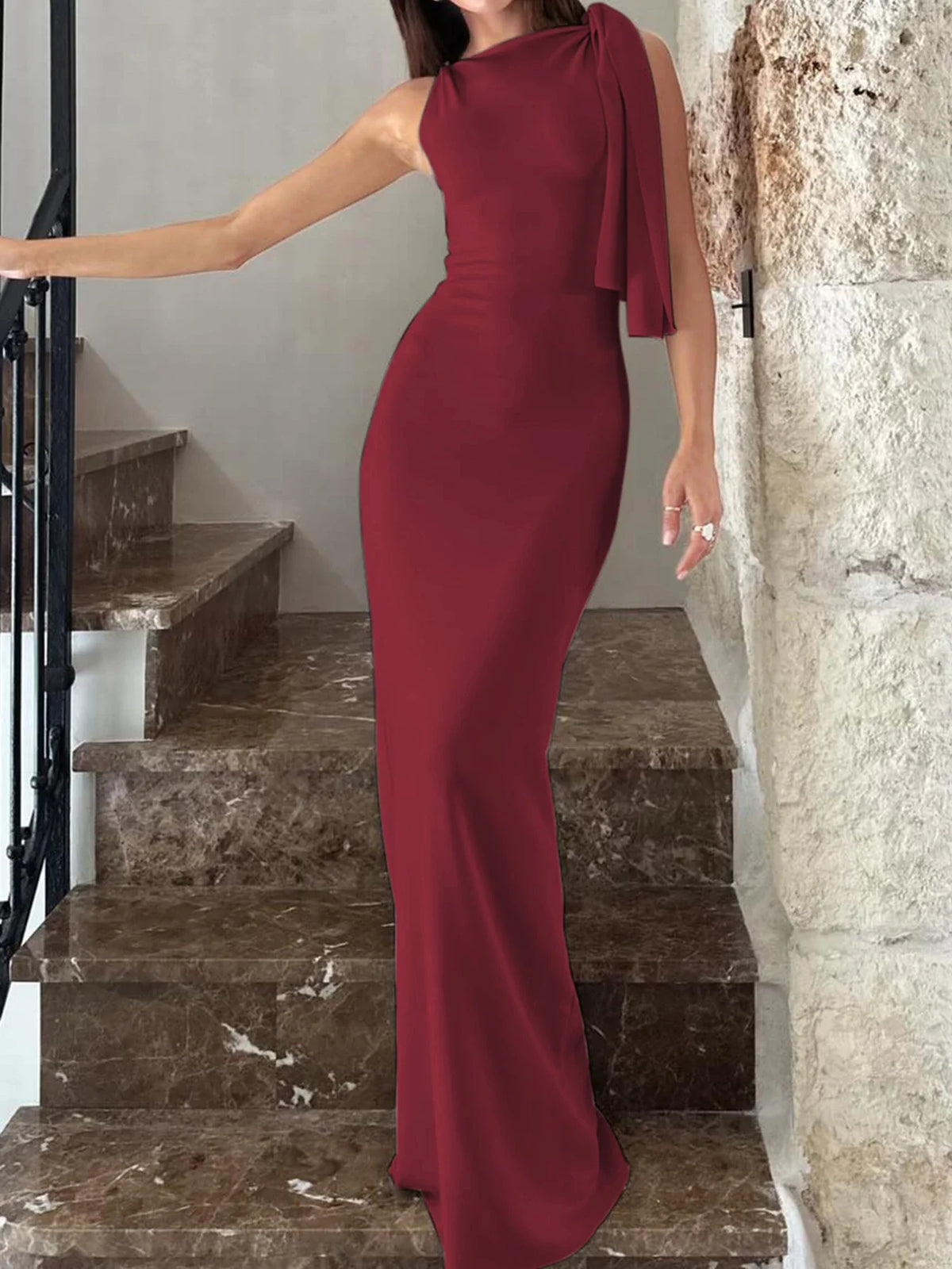 Patchwork O Neck Sleeveless Maxi Dress