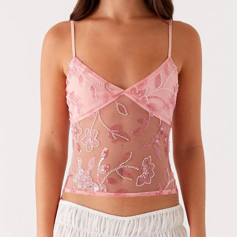 Sequin Sparkly Sleeveless Shirt Cami Top - Fashionpara