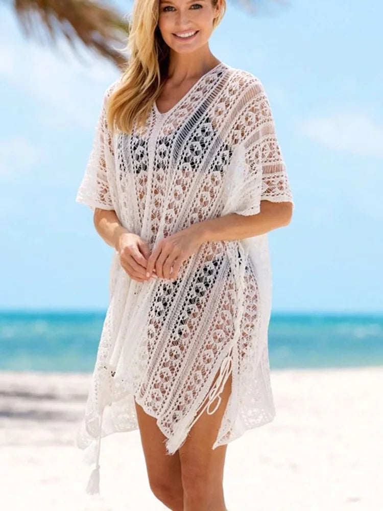 V-Neck Plus Size Slit Cut Bikini Cover Up