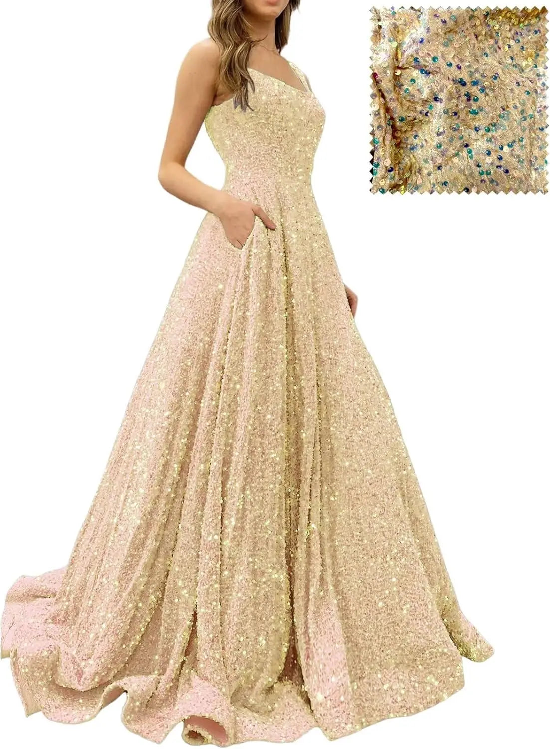 Elegant A-Line Velvet Prom Dress with Pockets and Sequins
