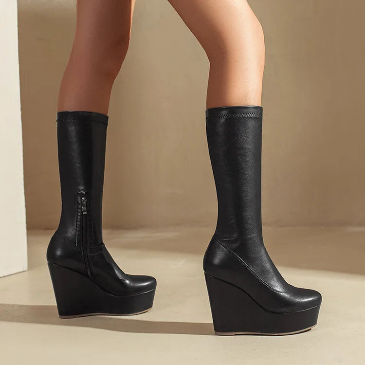 Platform Ramps Mid Calf Gothic Informal Boot - Fashionpara