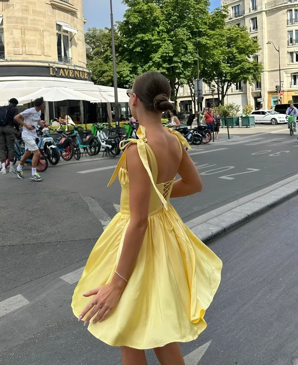 Tie Shoulder Bustier Lace Up Corset Back Mini Party Dress