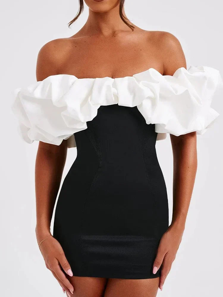 Off Shoulder Ruffle Puff Band Strapless Bodycon Mini Dress - View 7