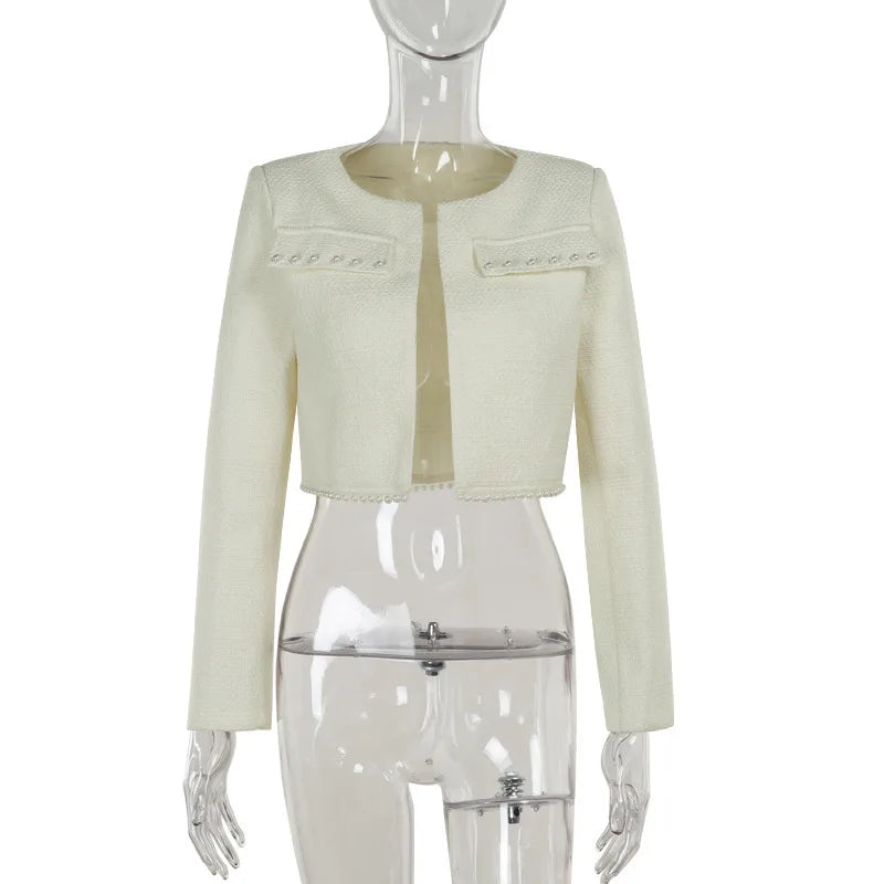 Pearl Long Sleeve Coat And Mini Strapless Dress Sets - View 12