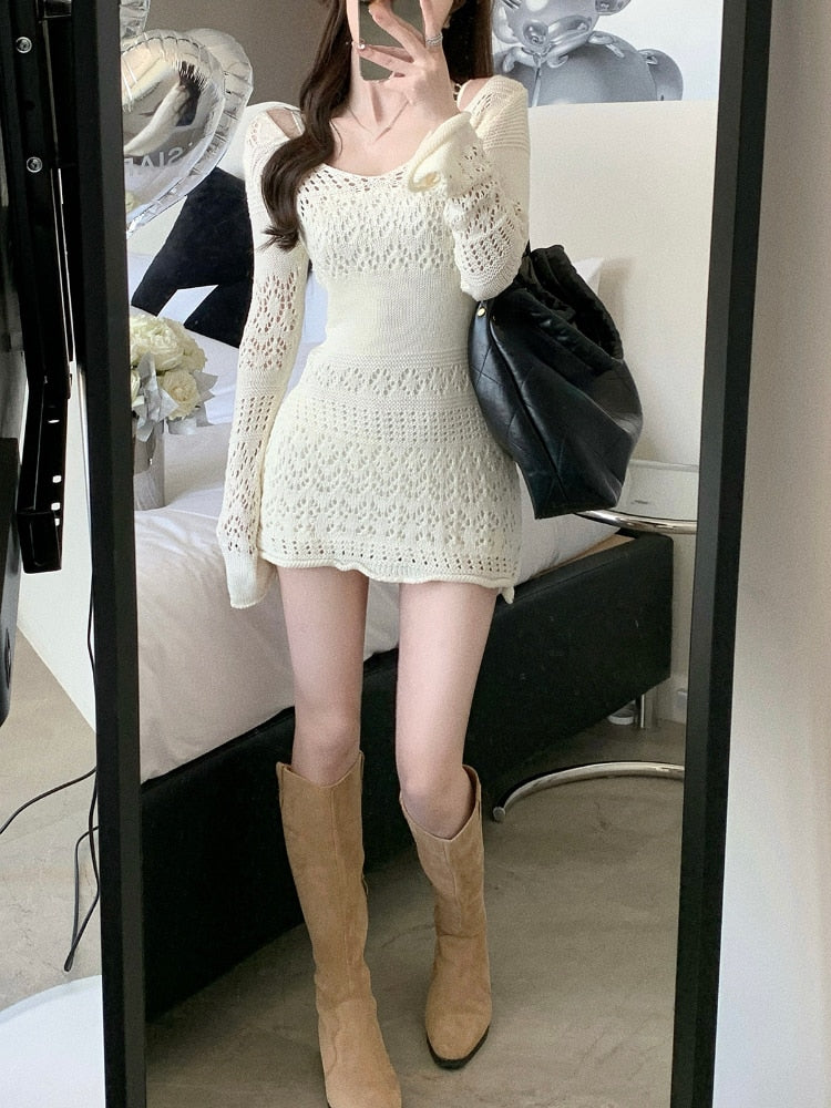 Pointelle Knit Sweetheart Neck Bodycon Mini Dress 2