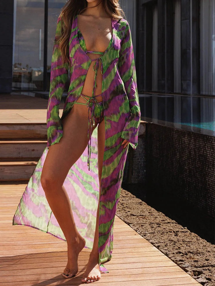 Mesh Cover Up Bikini Set Three Piece Swimsuit