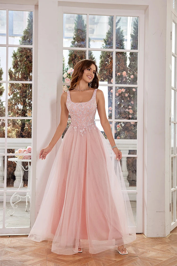 Elegant Tulle Beaded Evening Dress for Formal Occasions - Fashionpara