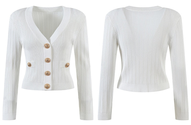 Orro Shop V-neck Knit Cardigan with Elegant Gold Buttons