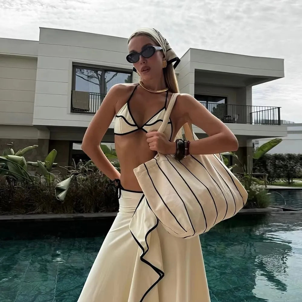 Micro Bikini Set with Long Skirt Three Piece Swimsuit