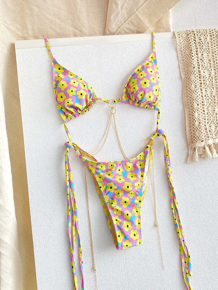 Swimsuit Print Bikinis Micro Thongs Set Bikini Set