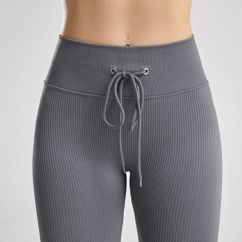KittenAlarm - Mojoyce Ribbed Yoga Pants Women Seamless Push Up Sport Leggings Fitness Pants Tights Gym Workout Drawstring Scrunch Legging