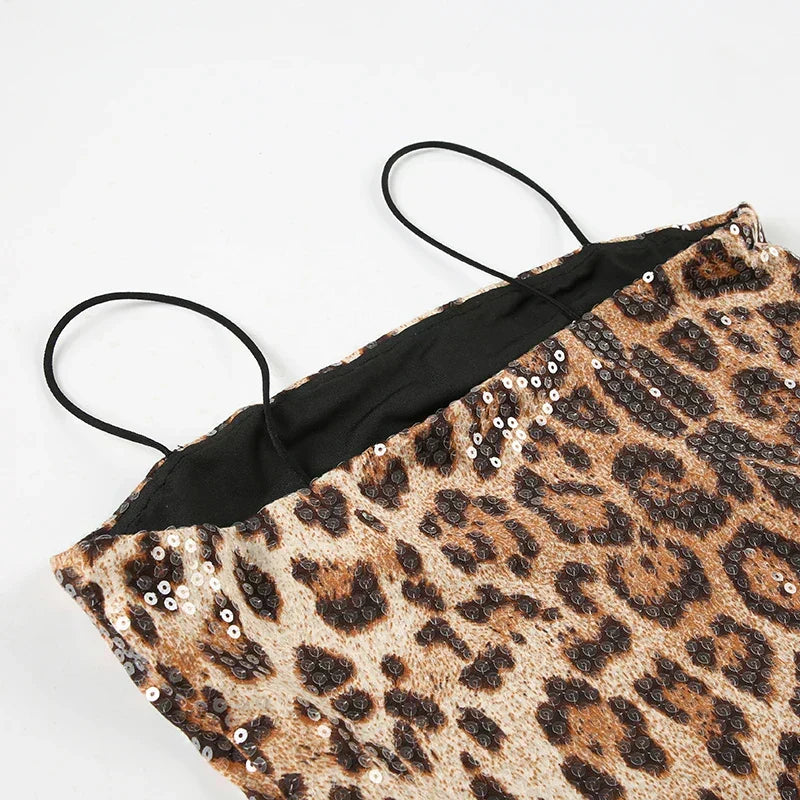 Leopard Print Sequin Strapless Bodycon Mini Dress - View 7