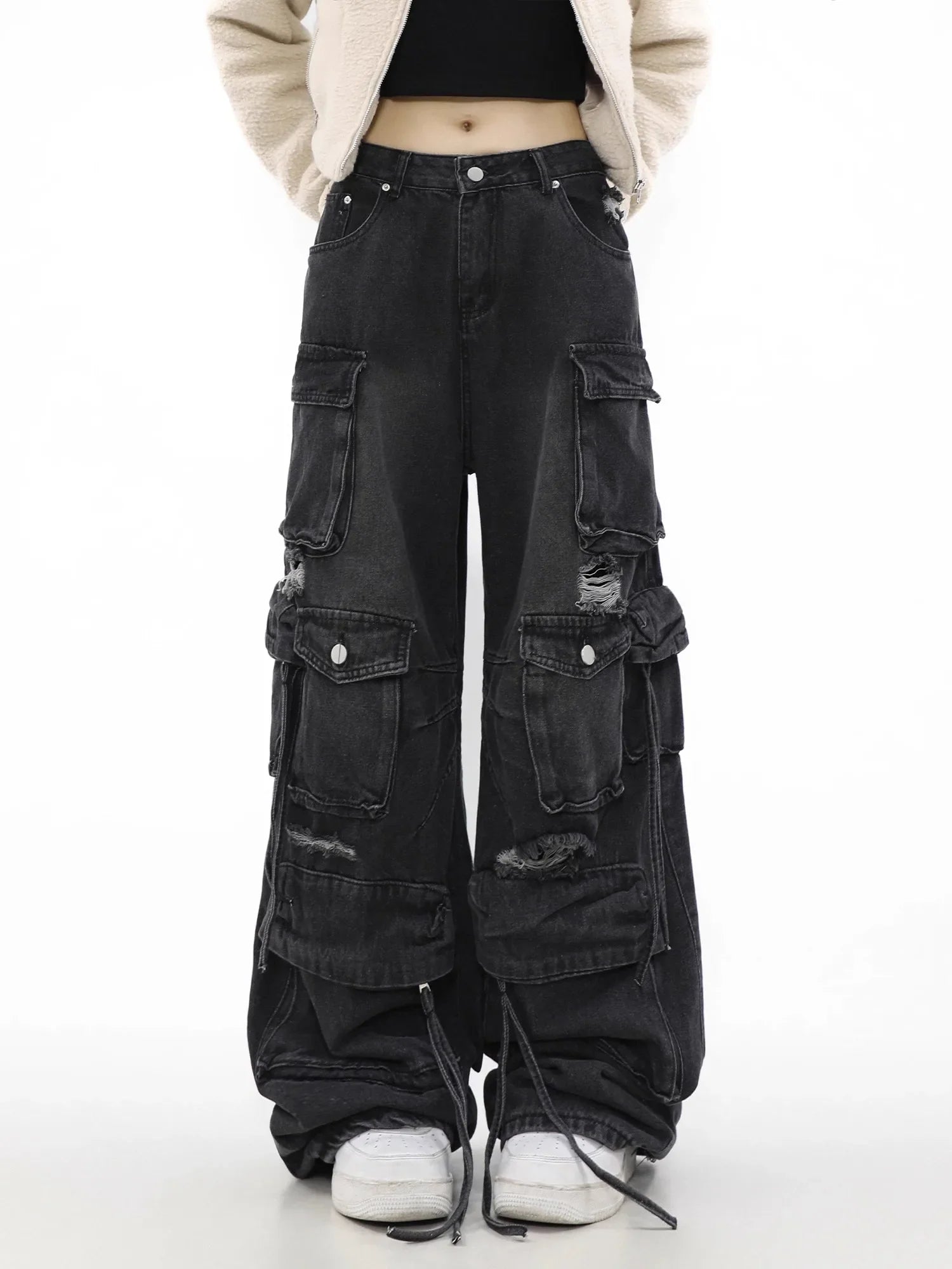 Vintage Gothic Broad-Leg Ebony Denim Pant