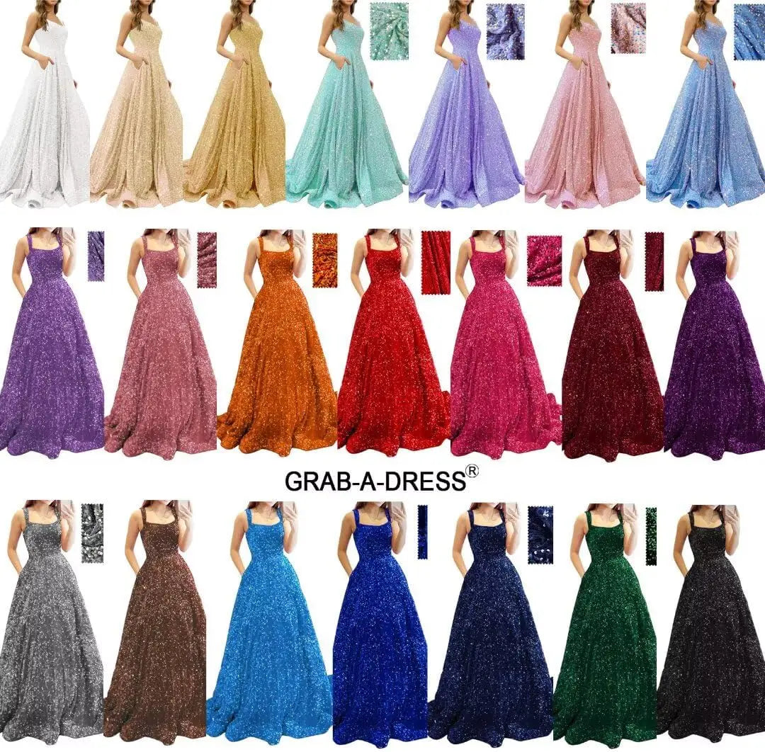 Elegant A-Line Velvet Prom Dress with Pockets and Sequins