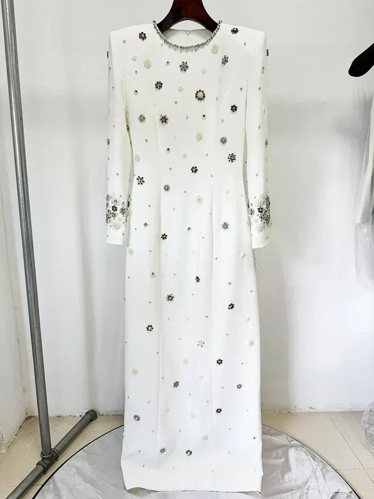Long Sleeve Luxurious Beaded Maxi Dress - View 9