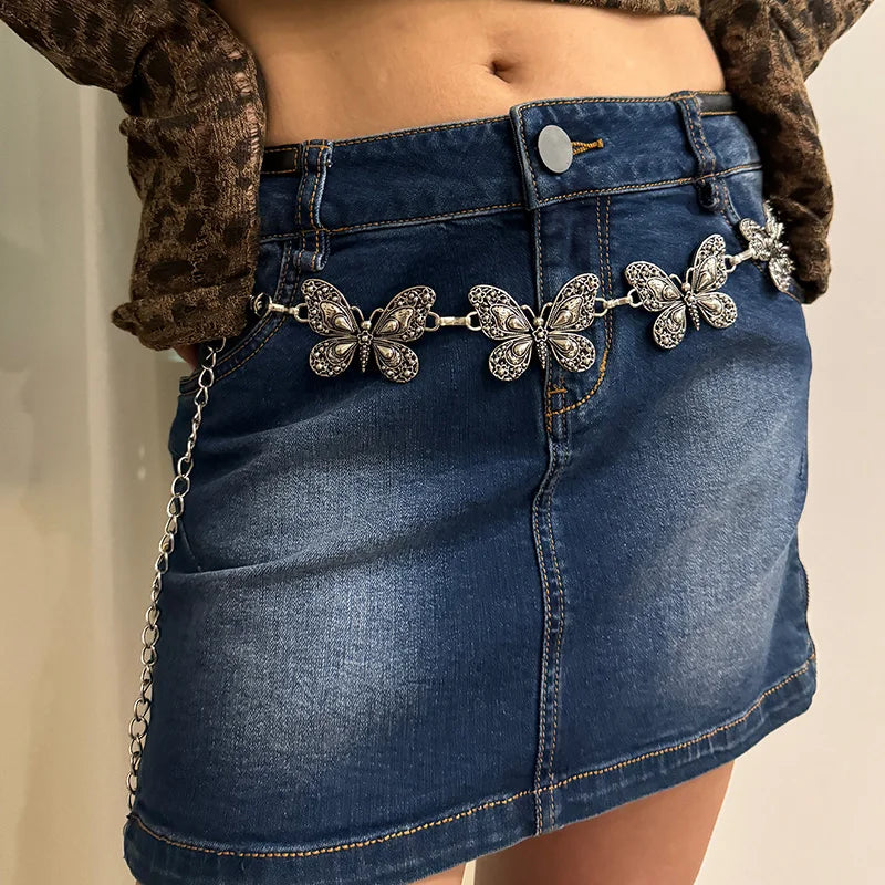 Antique Gothic Silver Butterfly Belt