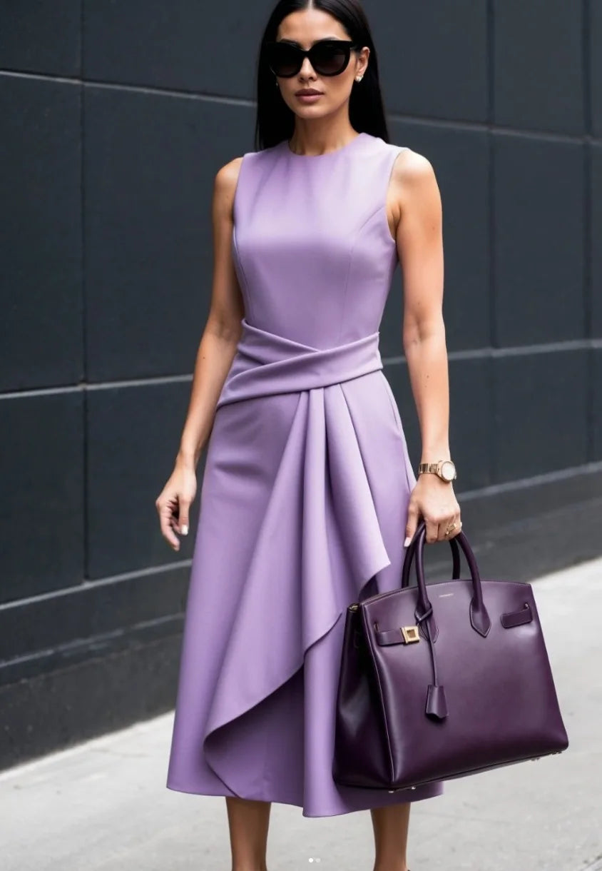 Round Neck Sleeveless Ruffle Front Midi Dress 5