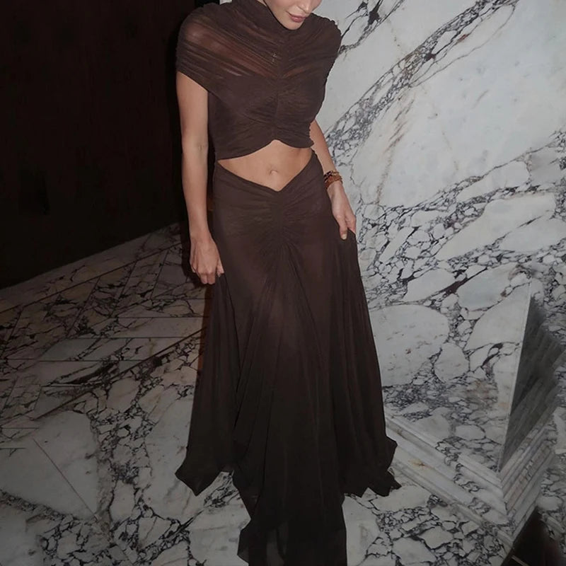 Elegant Cape Sleeve Solid Color Dress for Evening Events - Fashionpara