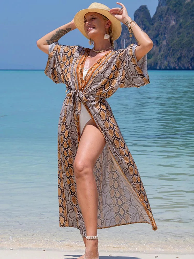 Printed Lace Up Bikini Cover Up