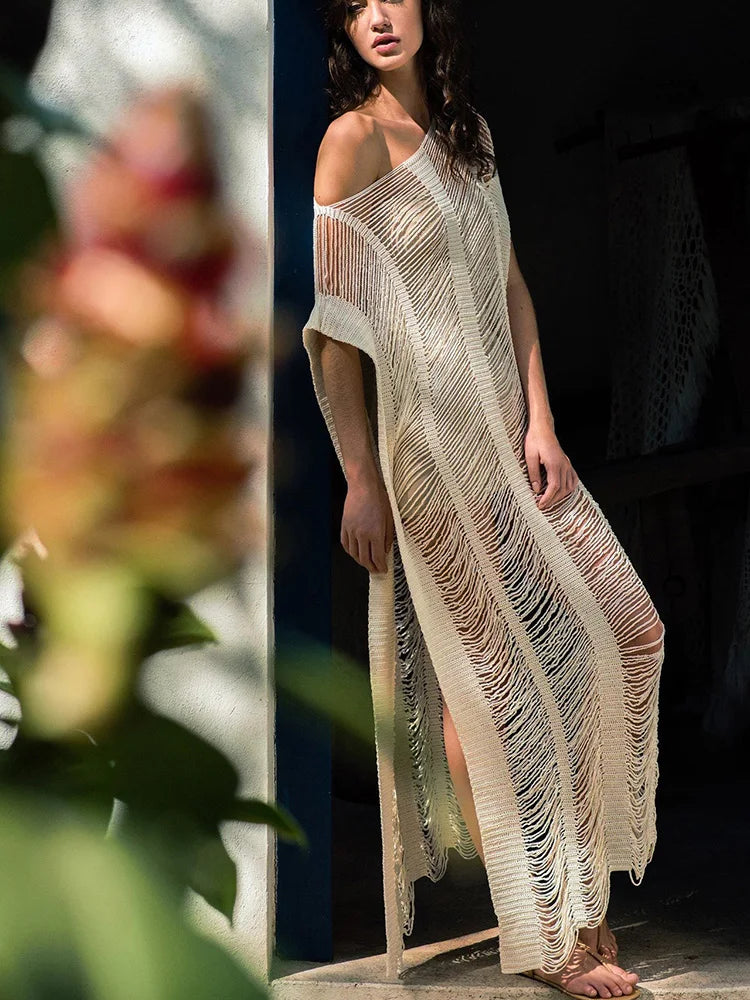 Knitted Hollow Out See Through Beach Cover Up