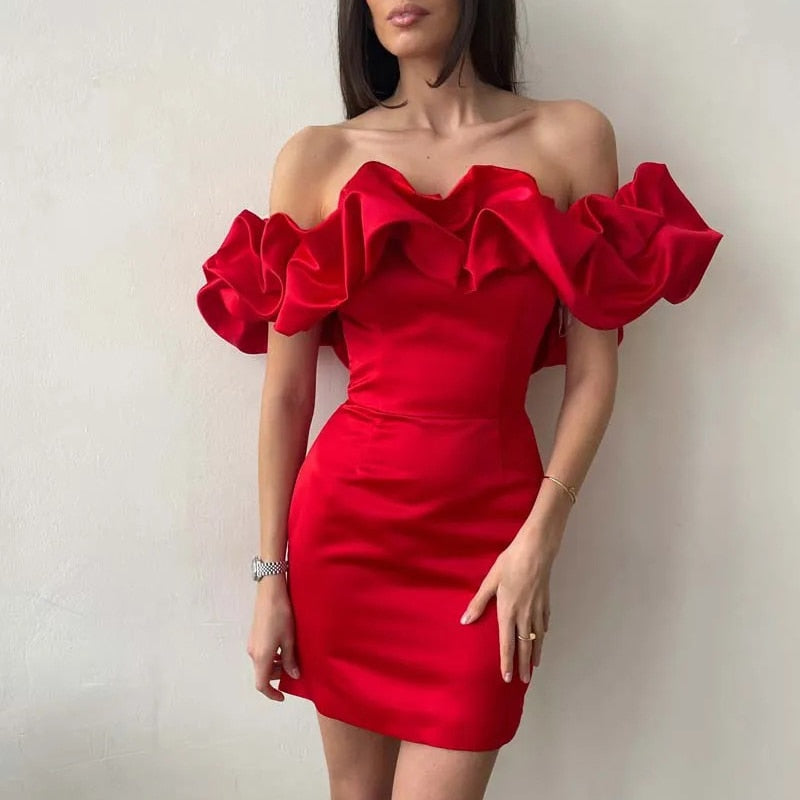 Off Shoulder Ruffle Overlay Bodycon Mini Cocktail Dress - View 6