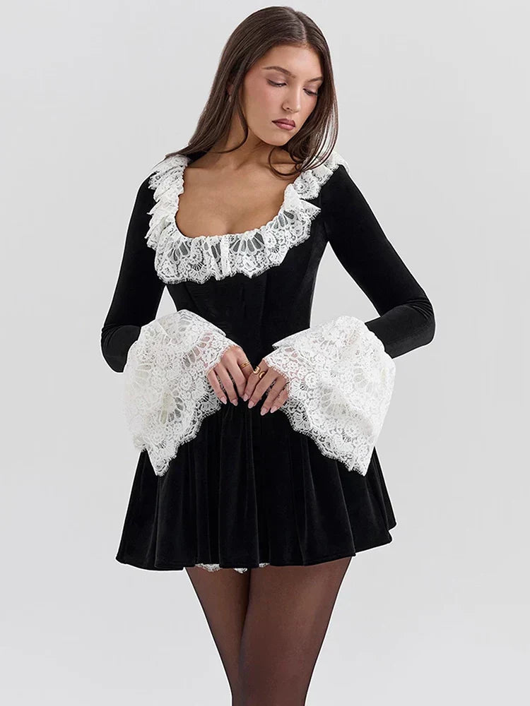 Frida Lace Flare Long Sleeve Sexy Mini Dress