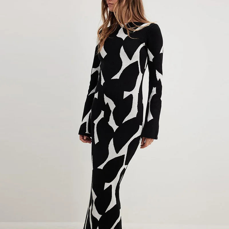Fashionpara Leopard Print Long Sleeve Maxi Dress for Autumn