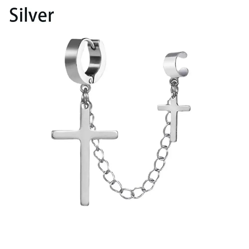 Men Rebellious Cross Stars Stainless Steel Earring