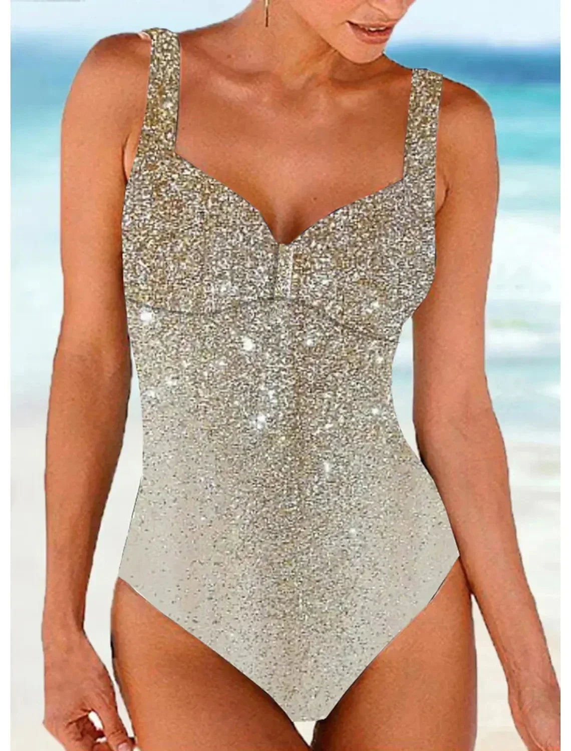 Glitter Halter Printed One Piece Set