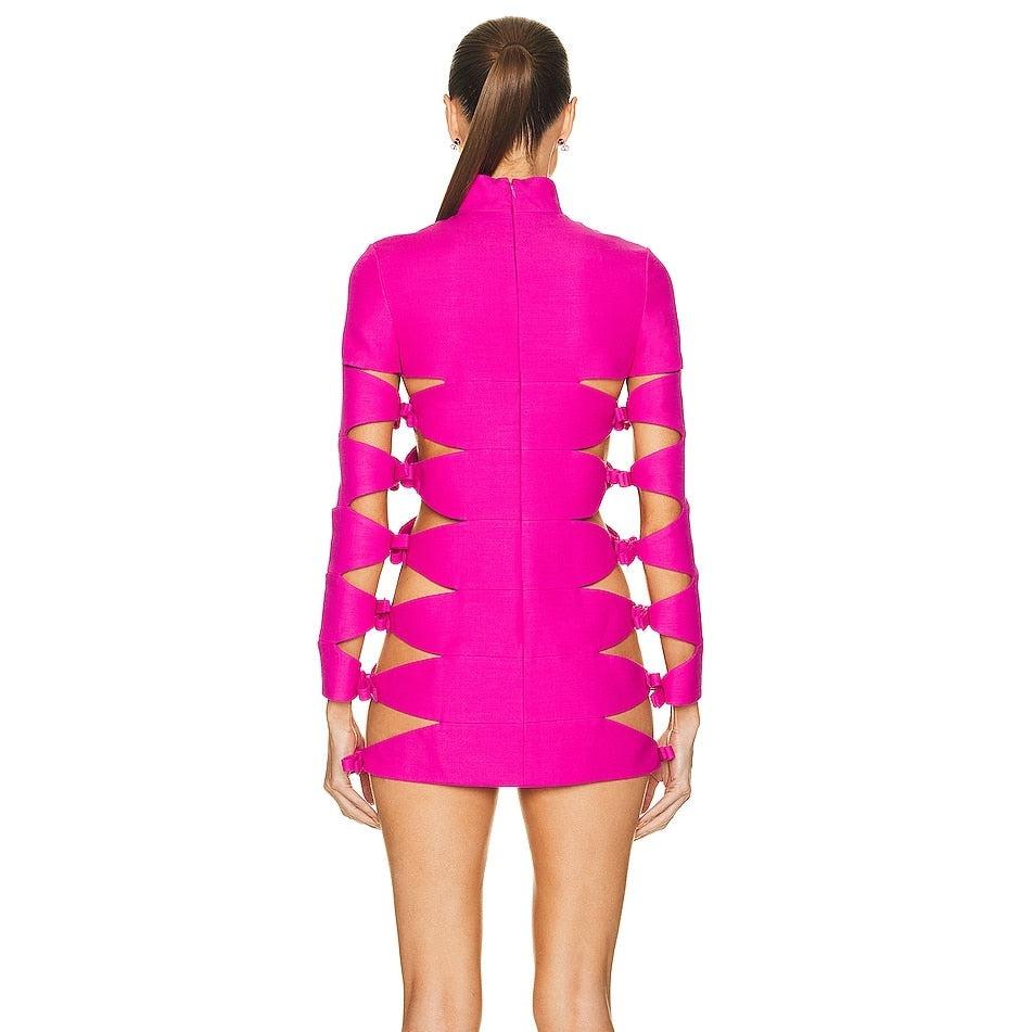 Mock Neck Long Sleeve Cutout Bandage Bodycon Mini Dress 12