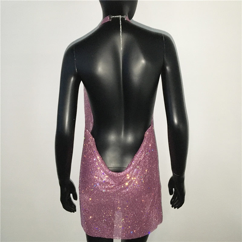 Rhinestone Diamante Backless Split Dresses 22