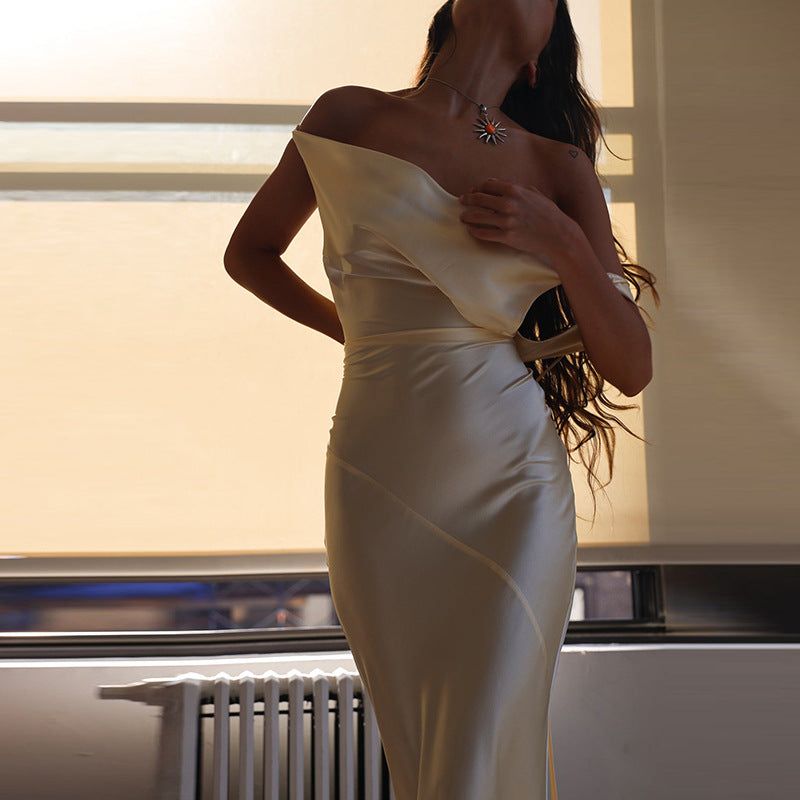 Satin Cowl Plunge-Back Cross-Strap Slip Maxi Dress 7