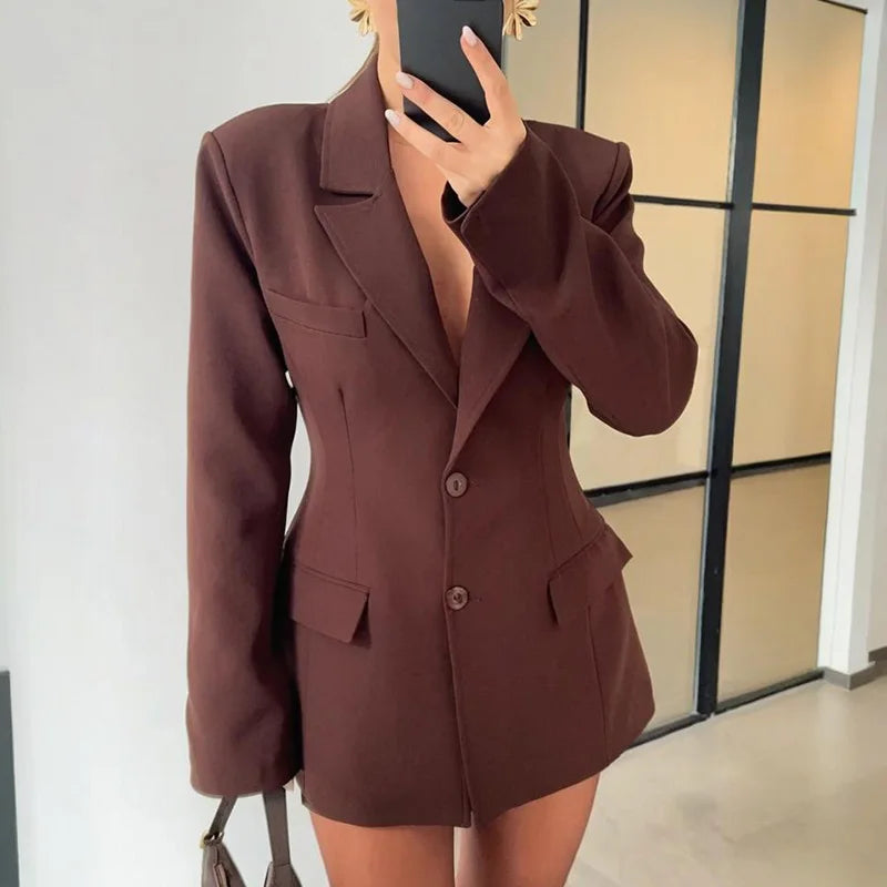 Chic Women's V-Neck Blazer and Mini Skirt Set for Fall