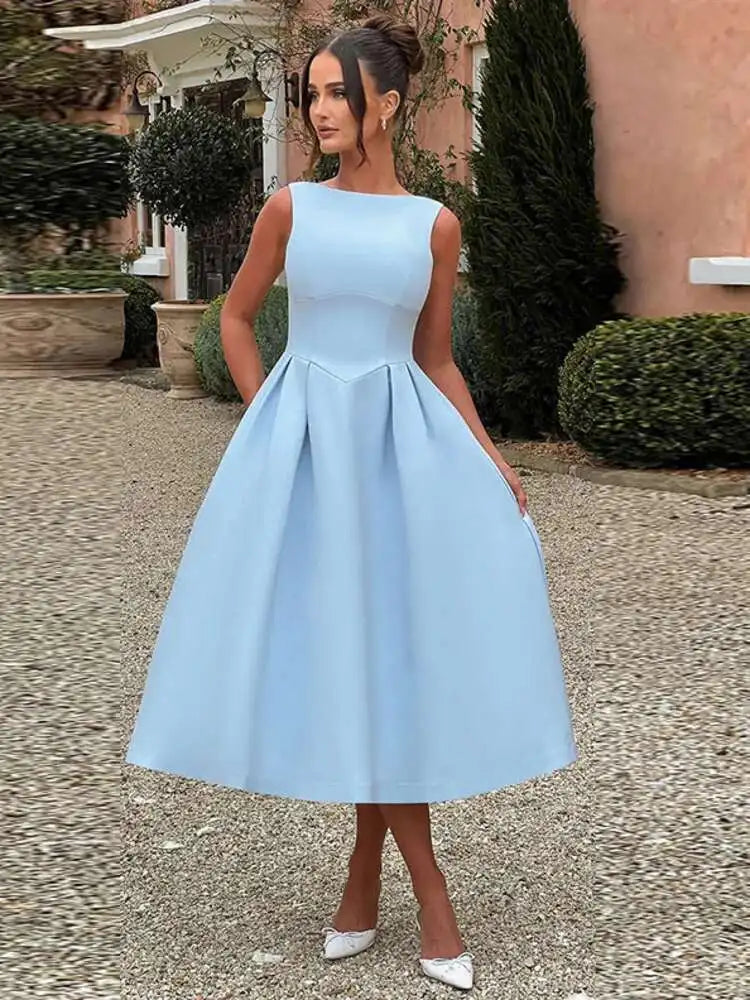 Wrap Pleated A-Line Midi Dress