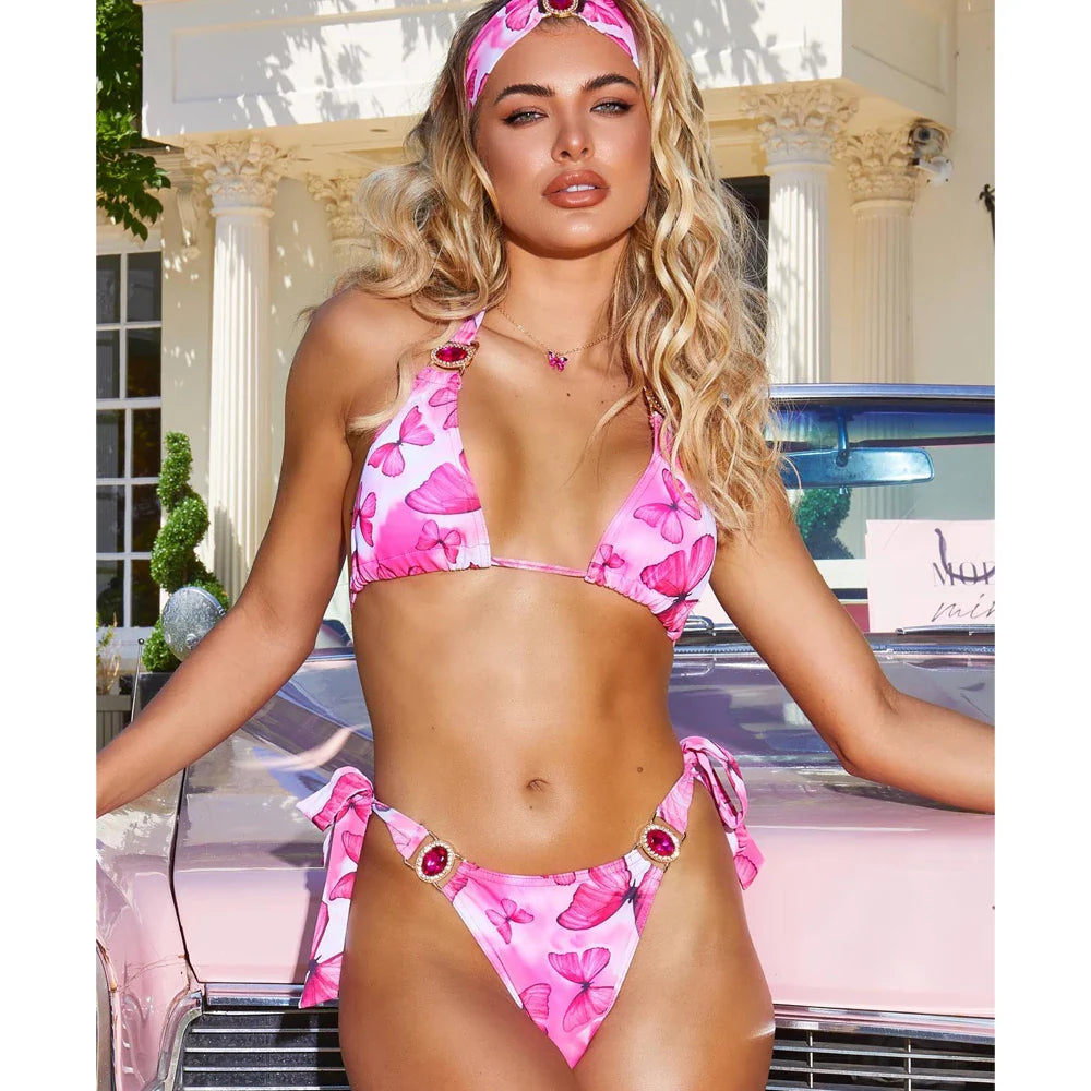 Diamonds Patchwork Halter Bikini Set