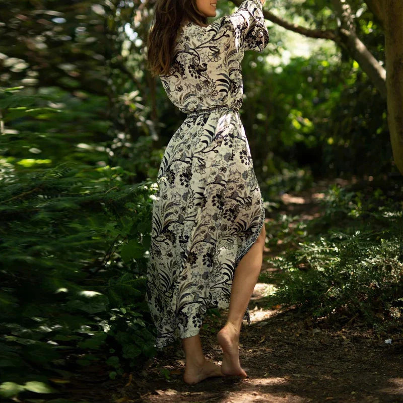 Retro Floral V-Neck Beach Cover Up