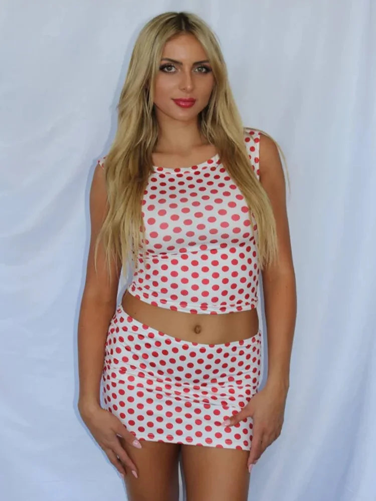 Polka Dot Slash Neck Mini Knit Set - Fashionpara